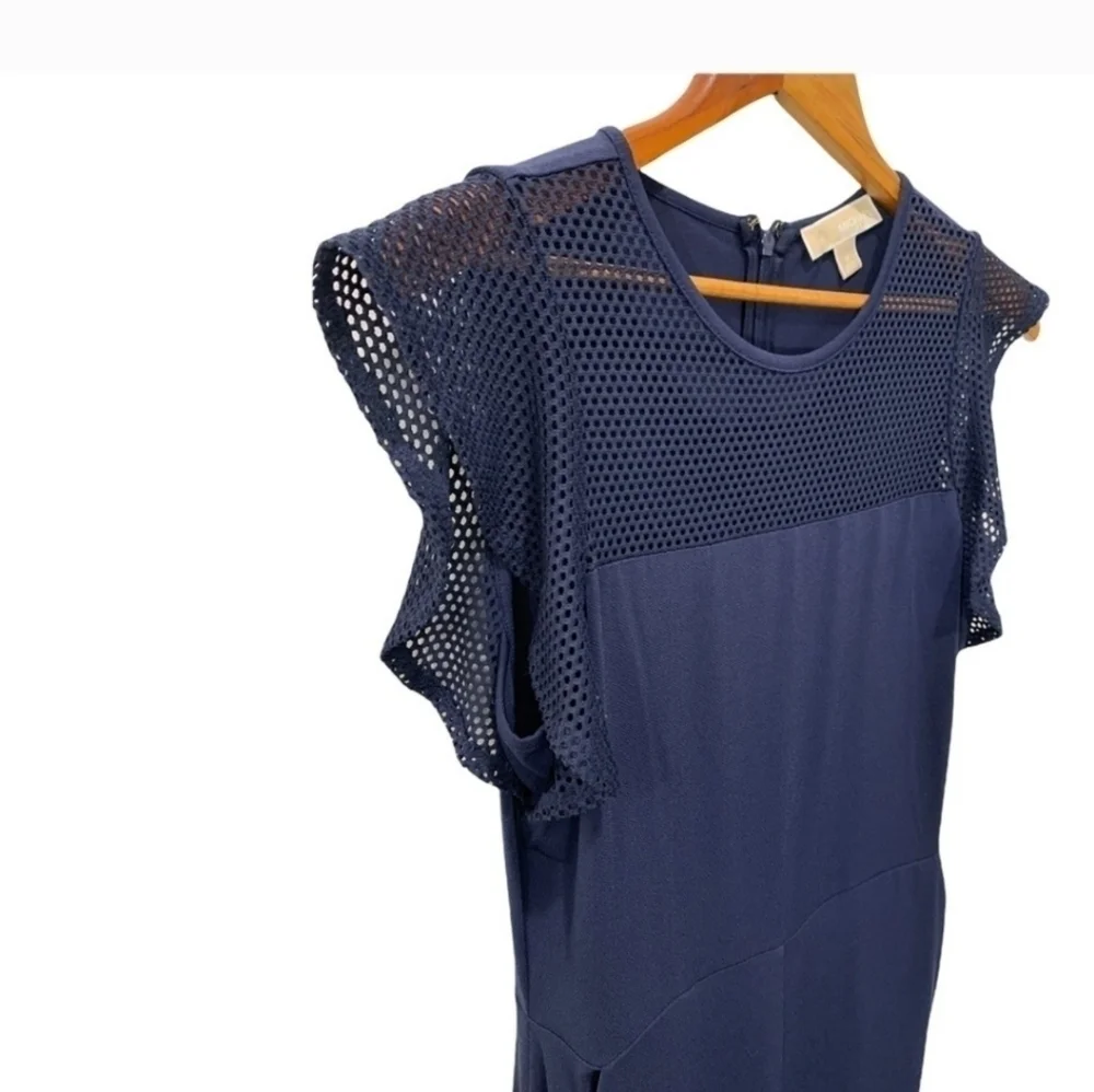 NWOT Michael Kors Navy Blue Lattice Cropped Jumpsuit Wide Leg Medium